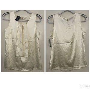 COVINGTON Women’s Antique White Ruffled Front Sleeveless Top. Size S
